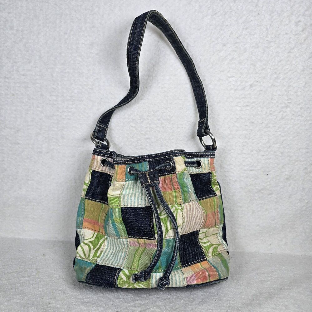 VTG Tommy Hilfiger Y2K Womens Patchwork Plaid Denim Trim Purse